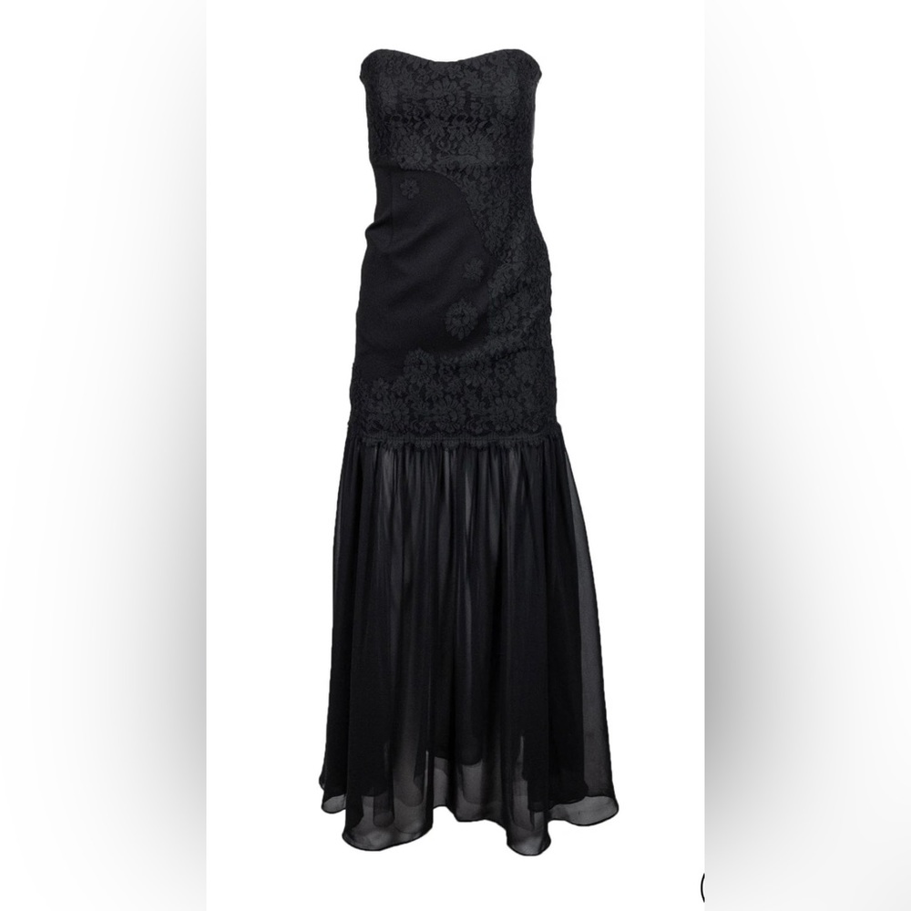 Aidan Mattox Black Floral Lace Embellishments Strapless Mermaid Gown US 4